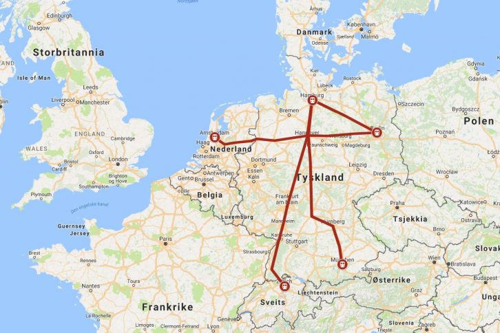 Kartet viser direkteruter der vi ikke må ha plassreservasjoner, men der det kan være lurt å ha det likevel. Plassreservasjoner til disse rutene kjøper vi enkelt og billig fra bahn.de.