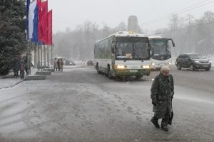 Vi var på dagstur med tog fra Moskva til Vladimir og ble overrasket av et forrykende snøvær.