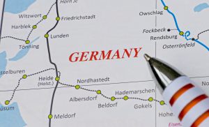 Kart over Tyskland, landet der vi kan kjøpe billige togbilletter.
