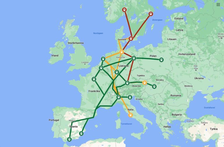 Dette er et kart jeg laget på Google maps for å illustrere noen av de nye rutene europeiske samferdselsministre så for seg da de undertegnet intensjonsavtalen om TEE 2.0. 17. mai 2021.